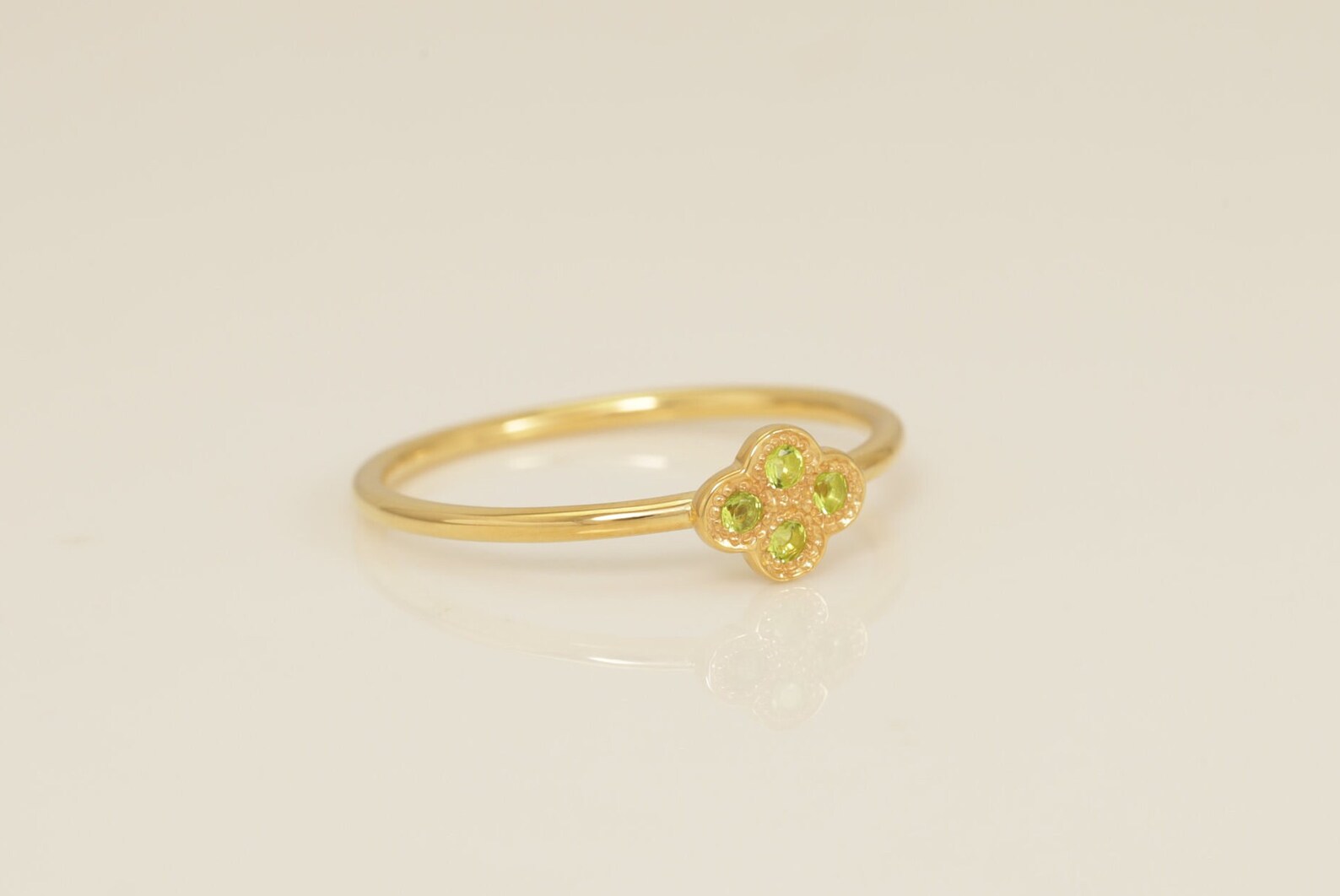 Clover Peridot Engagement Ring, Clover Wedding Ring, August Birthstones Gift, Anniversary Ring Gift for Her